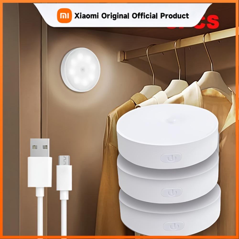 Xiaomi 3 шт. Ночные светильники с датчиком движения в теплом белом/холодном белом цвете - Регулируемая яркость, Автоматическое включение/выключение, Идеально для прикроватной тумбочки, лестницы, U