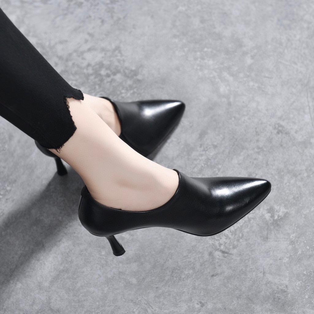 Women's Shoes 2025 Early Spring New Fashion Pointed Deep Mouth Small Single Shoes Black First Layer Cowhide Black Thin High Heels