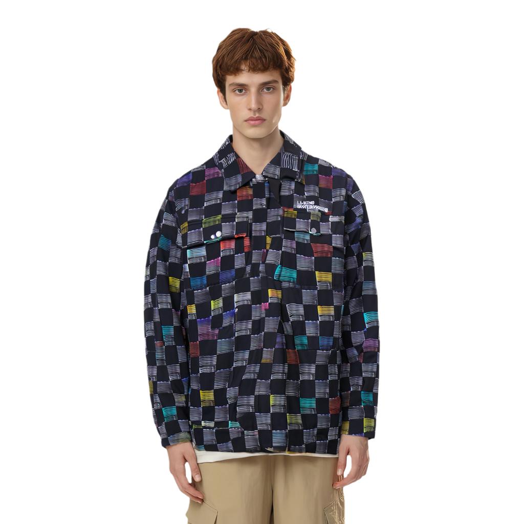 Мужская куртка свободного покроя с принтом в клетку Li Ning Skateboard Series, черная AFDT125-1