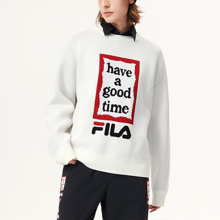 Fila Серия 'Хорошего времени' Спортивный Повседневный Вязаный Свитер Унисекс Свитер Ванильно-Белый F11U149401F-IV