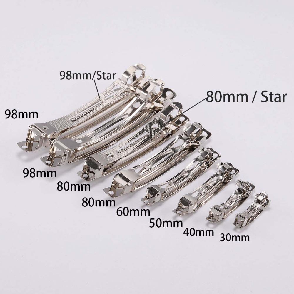 10pcs/lot 3/4/5/6/8/9.8cm Rhodium Spring Hair Clips Automatic Clip Blank Width Setting For DIY Jewelry Making Base Accessories