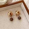 Amber Coffee French Retro Luxury Earrings - Women's Elegant Studs with Niche Design