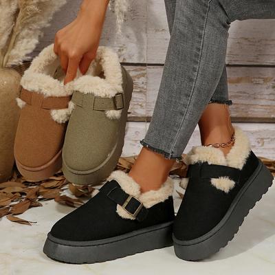 Новые женские туфли женские сапоги без застежек зимние с круглым носком однотонные замшевые плюшевые теплые сапоги на среднем каблуке черные Botas Mujer