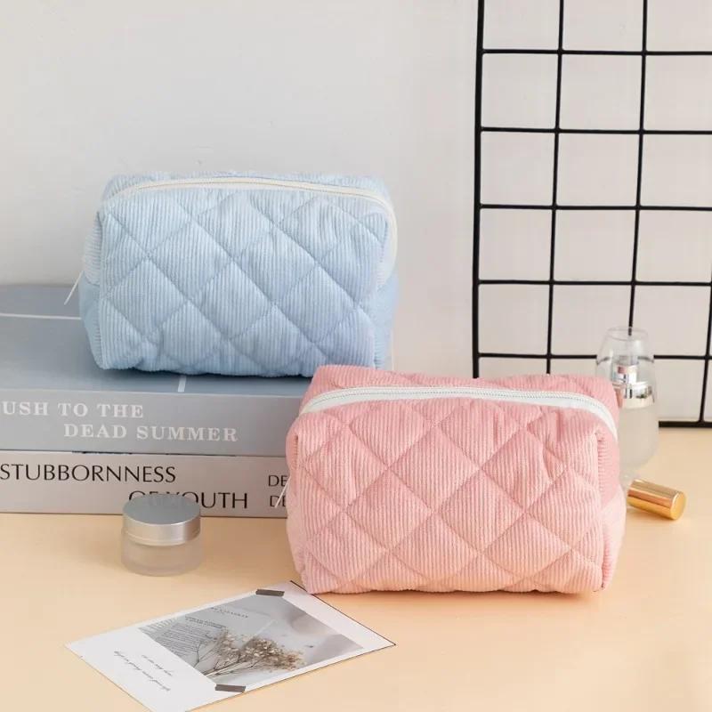 Вместительная вельветовая косметичка, клетчатая сумка для хранения помады, стеганая сумка из хлопка с добавлением хлопка для хранения кабеля для наушников
