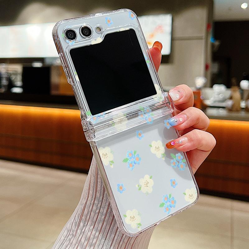 Floral Flowers Case For Samsung Galaxy Z Flip 6 5 4 3 5G Shockproof Hard PC Folding Clear Phone Cover Coque For Samsung Z Flip6
