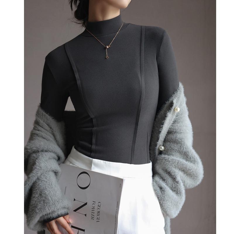 Women's Fall and Winter Half High Neck Bottom Slim Long Sleeve Top