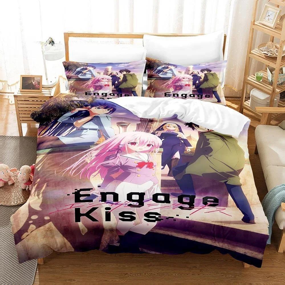 Комплект простыней с 3D-принтом и рисунком аниме Engage Kiss, комплект постельного белья Single Twin Full Queen King Size, комплект постельного белья для взрослых и детей, пододеяльники для спальни
