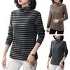 Женские топы с высоким воротником и длинным рукавом, с утолщенной бархатной подкладкой, с пуловером, с полосатым принтом, футболки