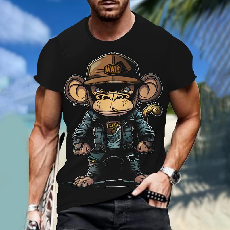 Men's T-shirts Cartoon Monkey 3D Print T-shirt Casual Short Sleeve Crew Neck Tees Oversized Men Clothing Tops Outdoor Streetwear