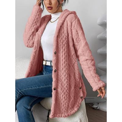 [Уютный зимний кардиган] Теплый и уютный женский зимний плюшевый кардиган с ромбовидным узором и капюшоном | Длинный свободного кроя пальто с открытой передней частью и длинными рукавами