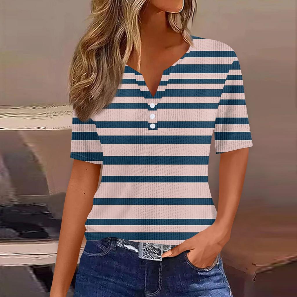 Женская футболка с коротким рукавом и полосатым принтом на шее