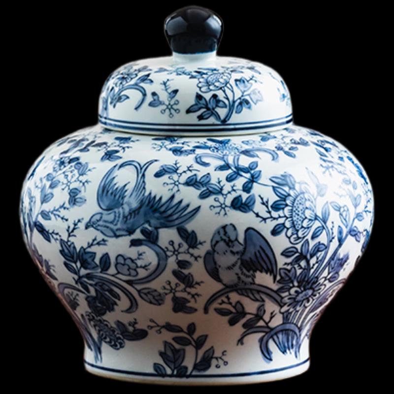 Расписанная вручную сине-белая керамическая ваза для цветов