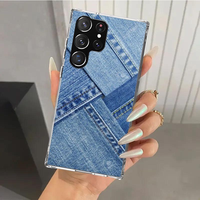 Джинсовый Ковбойский Деним Печатный Чехол для Телефона для Samsung Galaxy S26 S24 S23 Ultra S25 Edge S22 S21 Plus S20 FE + Мягкая Печатная Оболочка Funda