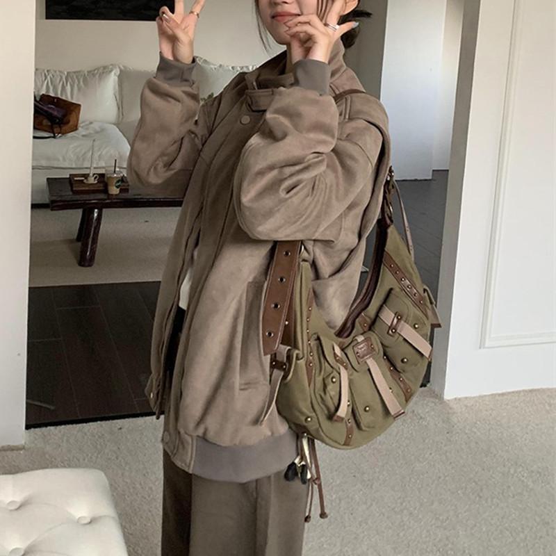 Unisex Retro Suede Autumn/Winter Jacket - Loose Fit, Slimming, Versatile, Trendy Stand-Up Collar, Cotton-Padded Workwear Design.