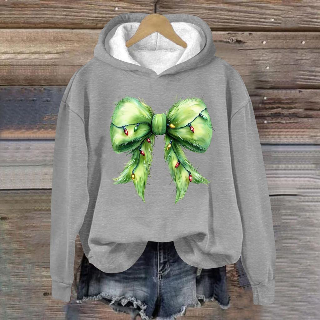 Women's Fashion Casual Long Sleeve Christmas Printed Round Neck Hooded Sweatshirt Top