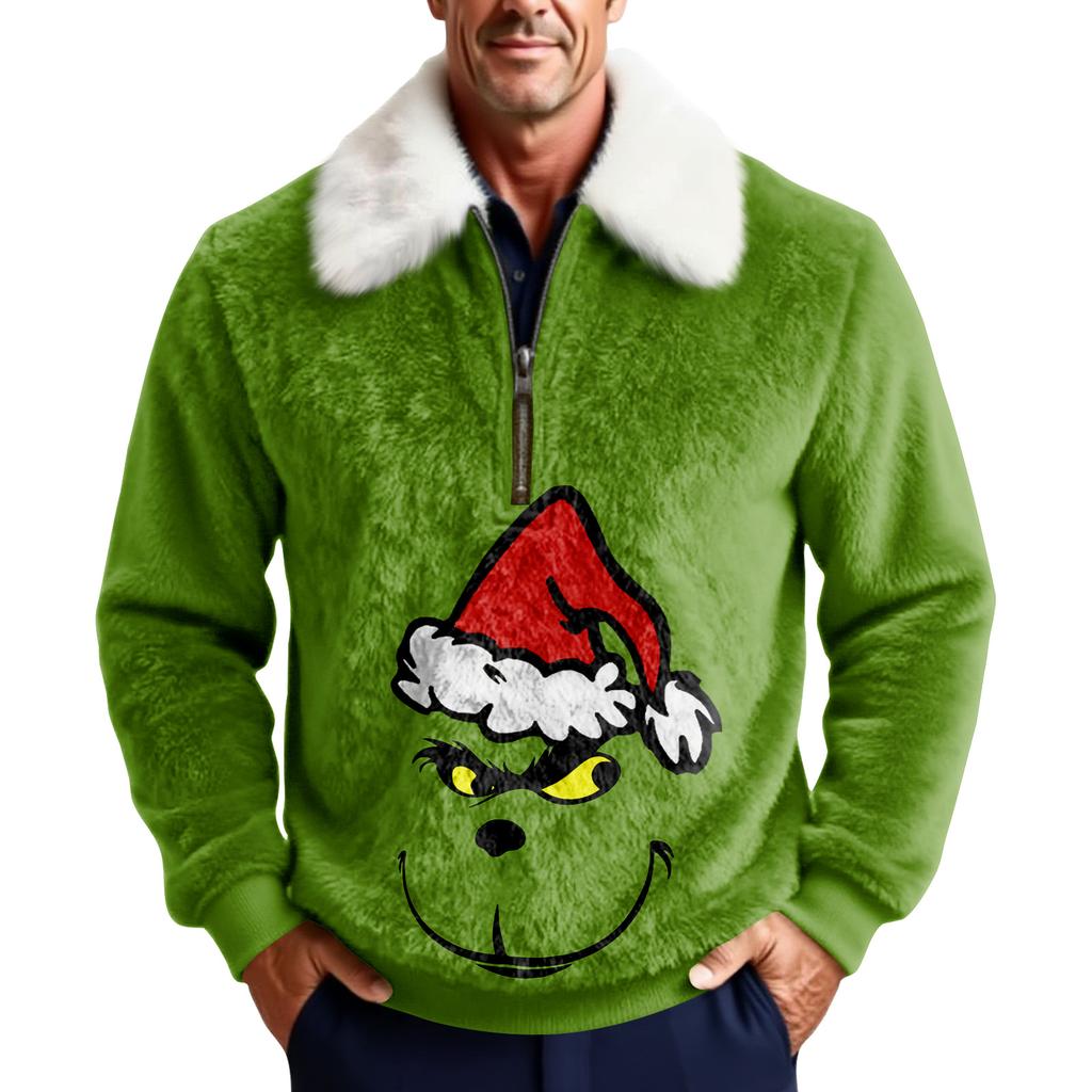 Мужской флисовый свитшот с рождественским принтом и воротником-стойкой