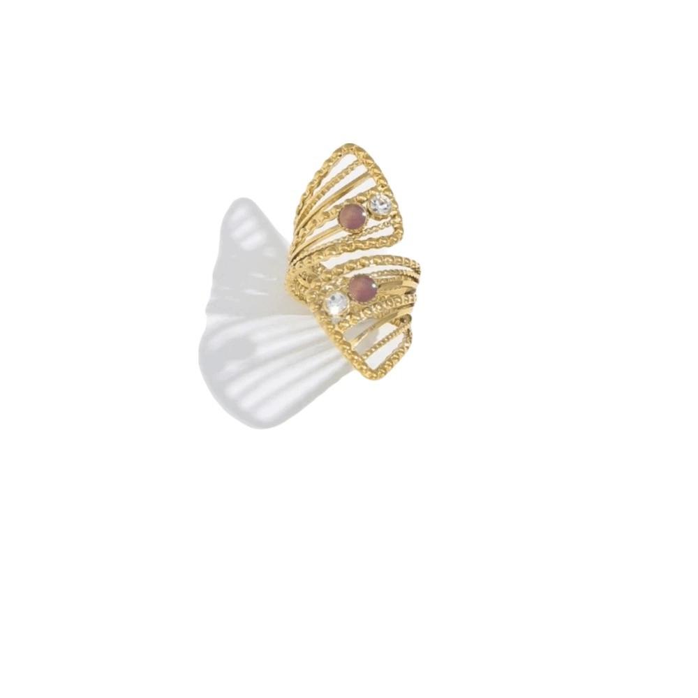 18K Gold Color Stainless Steel Rings Natural Stone Gold-plated Ring Openwork Ring Wedding Ring