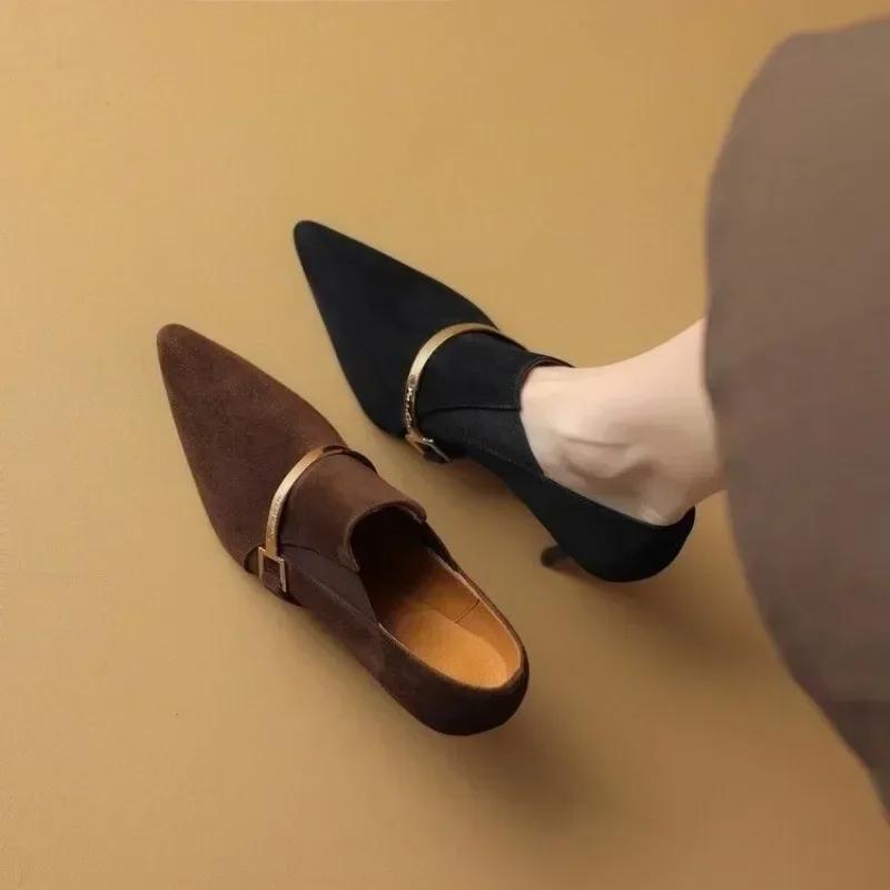 Fashion Female Shoes On Sale New High Heels Retro Dress Pumps Women Metal Decoration Pointed Toe Slip On Thin Heels Shoes Female