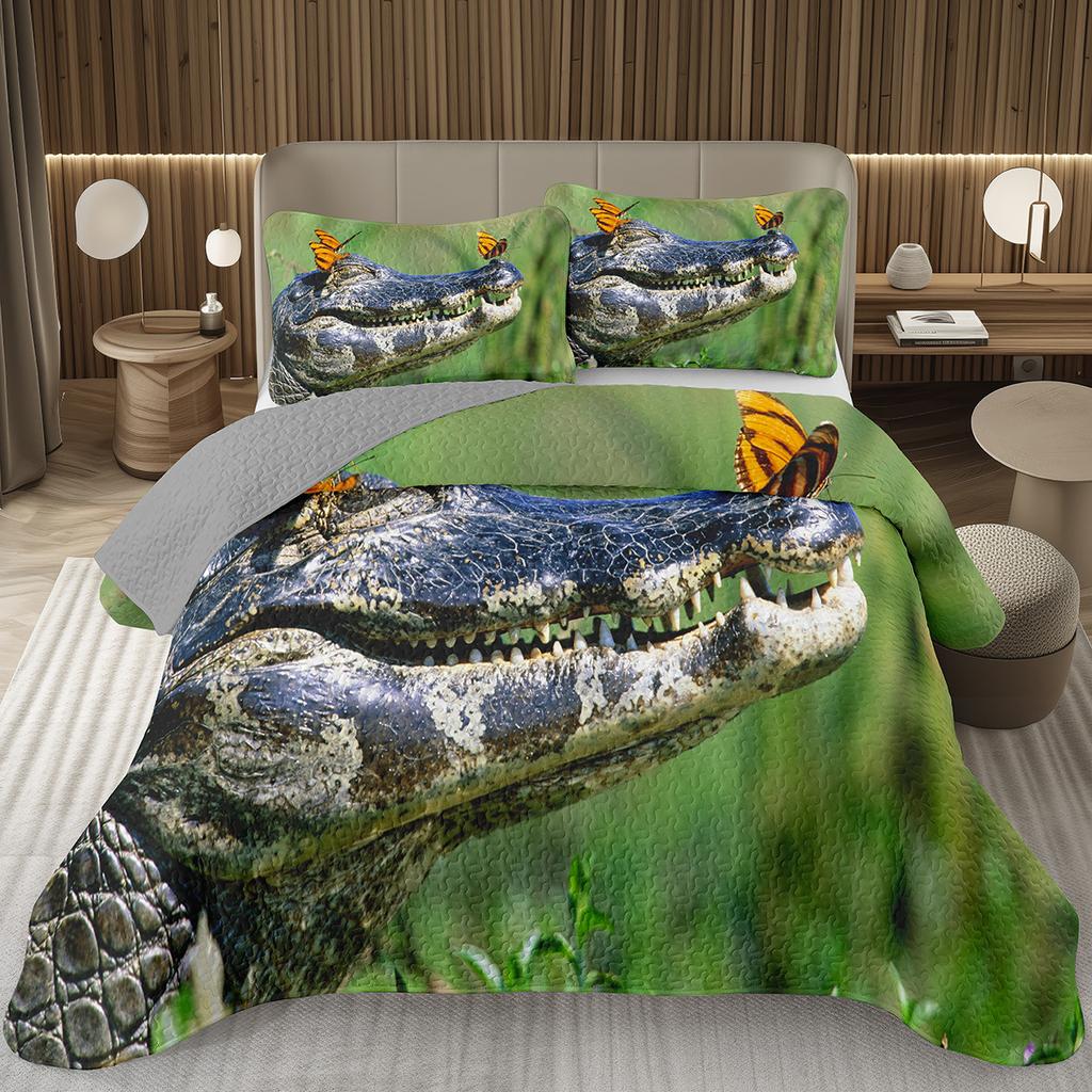 Подростковый крокодиловый плед с узором аллигатора, стеганый комплект постельного белья размера фулл/квин с дикими животными для детей, мальчиков, девочек