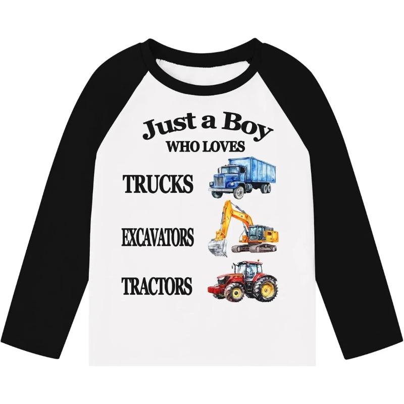 Весенне-осенние футболки с круглым вырезом и забавными машинками, футболки с трактором, экскаватором, грузовиком, 3D-принтом, модные повседневные футболки с длинным рукавом для детей и мальчиков
