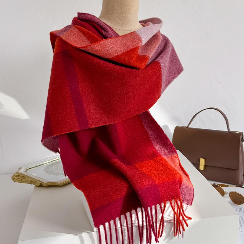 100% Wool Australian Pure Wool Plaid Scarf Winter Versatile Warm Couple Scarf