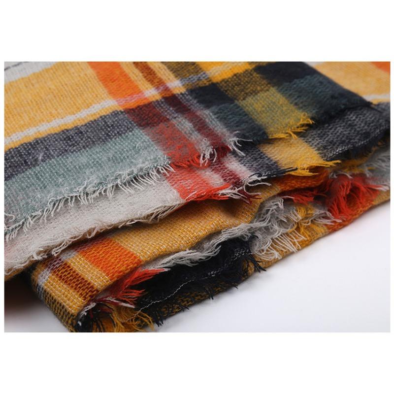 Модный квадратный шарф, осенне-зимний имитация кашемира, желтый и серый клетчатый шарф, шаль двойного назначения