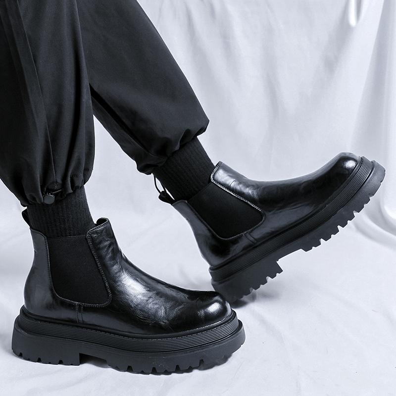 Модные мужские кожаные туфли на толстой подошве Модный дизайнерский стиль Для улицы, прогулок, отдыха, бизнеса, вечеринок, офисные мужские черные ботинки