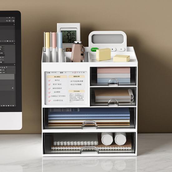 Desktop Organizer Drawer Box with Pen Holder Large Capacity Transparent Visible Sundries Case Makeup Container