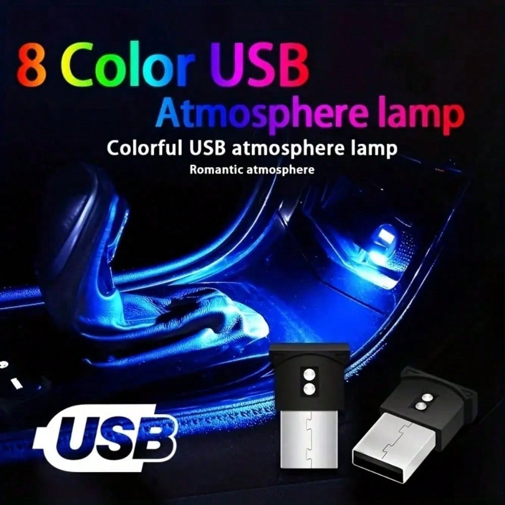 Мини USB LED Атмосферная лампа для салона автомобиля – RGB Аварийный и Декоративный Ночник, Подключаемый и работающий сразу для атмосферы в автомобиле