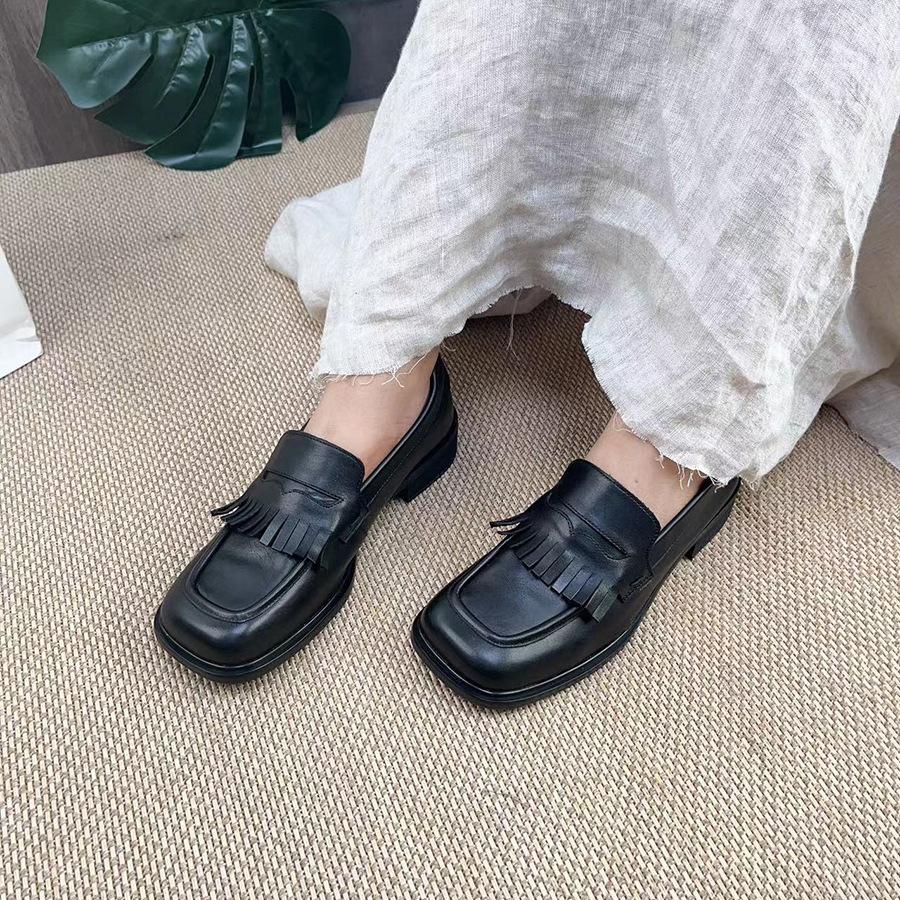 Johnature Женские туфли-лодочки из натуральной кожи, удобные туфли без шнуровки на низком каблуке с мягкой подошвой в стиле ретро и квадратным носком