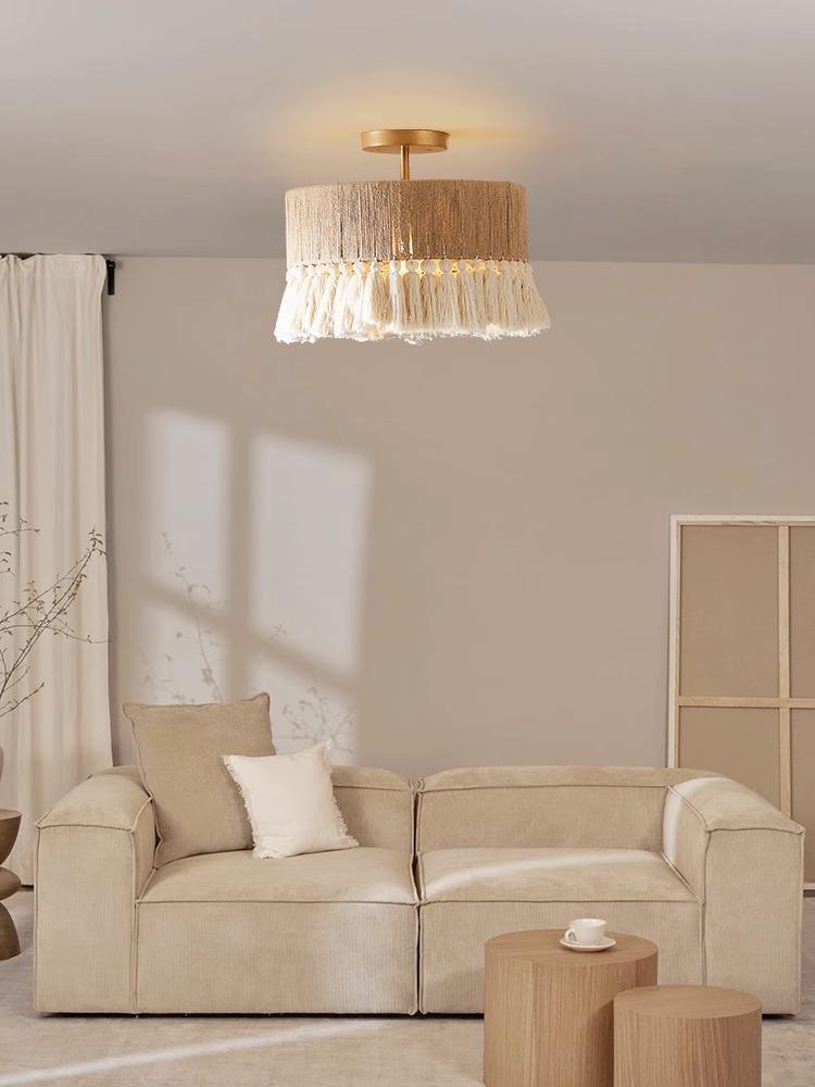 Винтажная люстра Ваби-Саби с кисточками из пеньковой веревки для спальни или гостиной