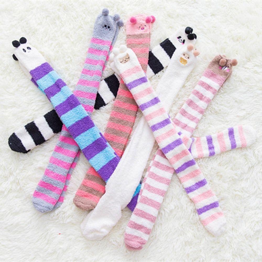 Зимние теплые моделирующие гольфы до колена 3D пушистые напольные носки милые коралловые флисовые носки женские