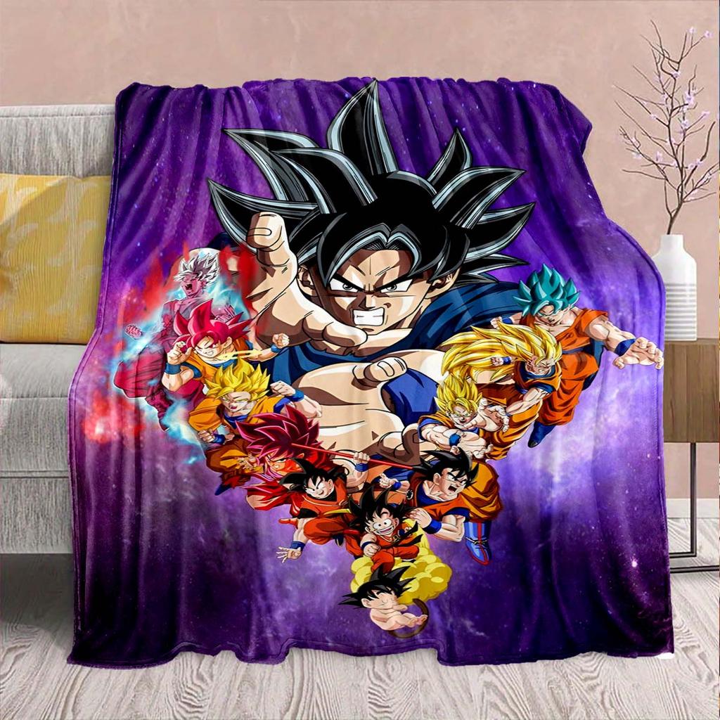 Фланелевое одеяло из аниме Dragon Ball - Мягкое, теплое, идеально подходит для дивана, постельного белья, кемпинга, путешествий, офиса, домашнего декора -QJY