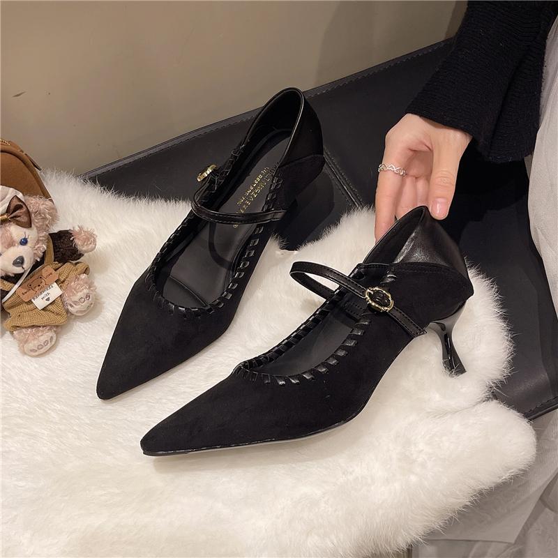Модные туфли-лодочки на kitten heel с заостренным носком, однотонные, с флисовой подкладкой, на одной ремешке, с мягкой подошвой, противоскользящие, износостойкие, низкие