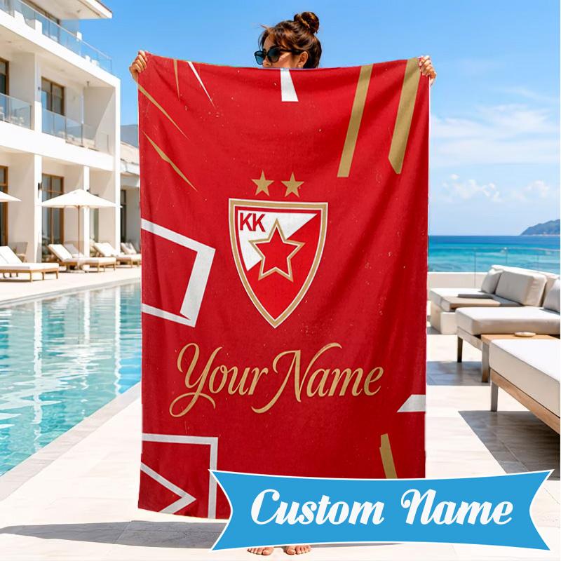 Custom Name FK Crvena zvezda Personalized Microfiber Beach Towel, Quick-Dry, Ideal for Summer Travel, Beach Essential, Swimming