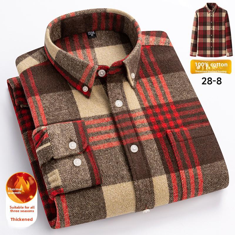 Мужская рубашка из чистого хлопка в клетку с длинным рукавом — модная, повседневная, универсальная