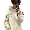 Unisex Guochao Heavyweight AR Embroidery Hoodie with Stand-Up Collar, Velvet Lined, Loose Fit, Autumn/Winter Style.