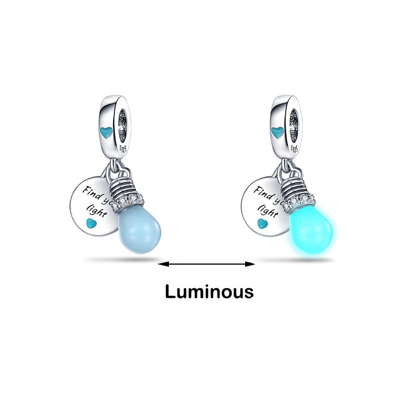 100% 925 Sterling Silver Firefly Star Bling Bling Blue Luminous Charms Beads Fit 925 Original Bracelets DIY Fine Jewelry