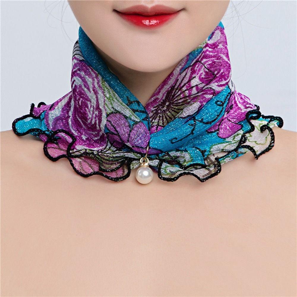 Wave point Ruffle Edge Flower Stripe Female Shawl Printed Scarf Korean Style Scarves Summer Bib