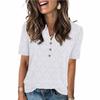 New Women's Summer Round Neck Short Sleeve Flower Jacquard Top with Hollow Button T-shirt