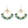 [Q5042] — Дизайнерские серьги из стали «Бохо» золотисто-зеленого цвета — 40x35 мм