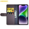 For iPhone 15 Plus Stand Cases Calf Texture Genuine Split Leather Wallet Phone Cover
