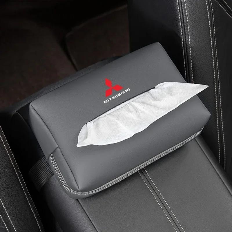 Leather Car Interior Tissue Box Holder Seat Back Storage Bag for Mitsubishi Outlander ASX Pajero Sport L200