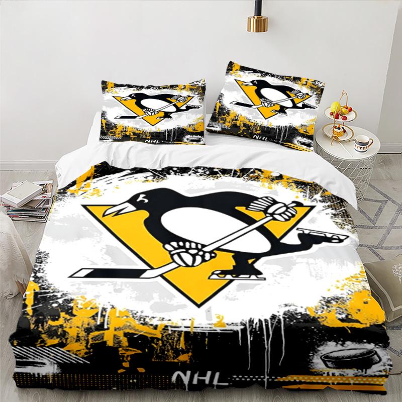 Penguins Hockey Jersey 3PCS Bedding set,Ideal for 1pc Duvet Cover And 2pcs Pillowcases Perfect for Fan gift,Ideal for Bedroom, Dormitory