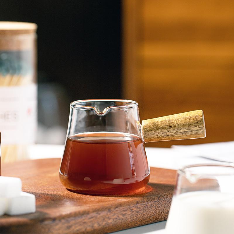 YWDL 60/110 мл деревянная ручка стеклянная чашка эспрессо кувшин для молока кувшин с одним горлышком кофейные принадлежности прозрачная кухонная мерная кружка