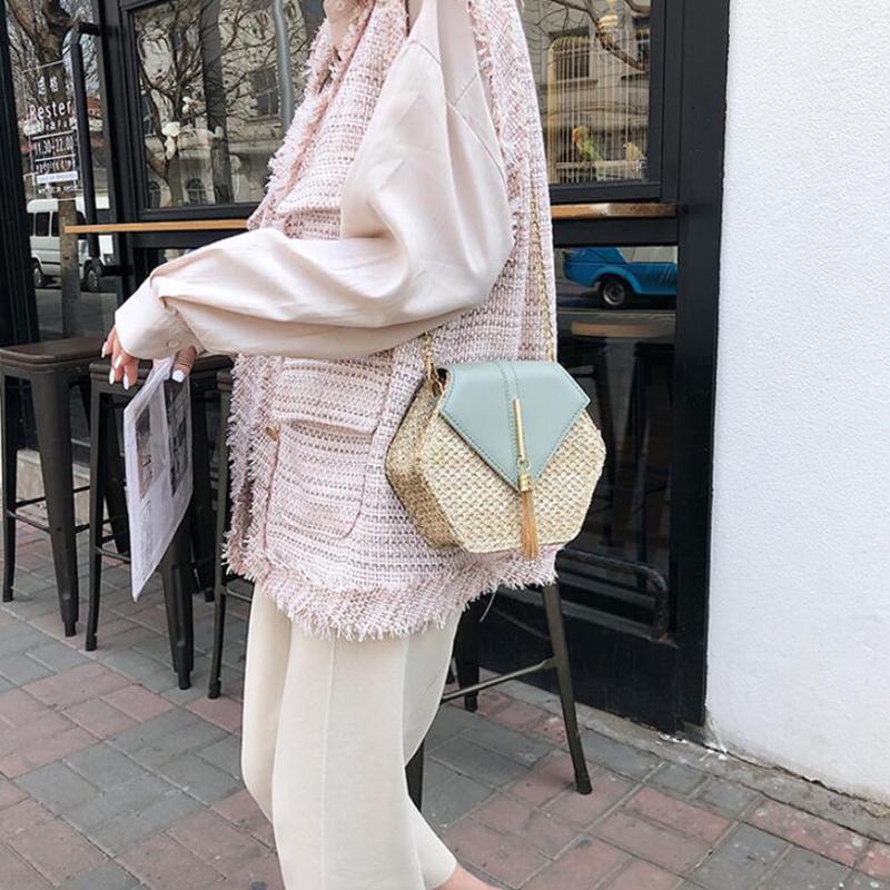 Сумка женская мода 2019 PU кожа + солома, цвета в ассортименте