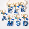 Fashion Blue Glazed Stone A To M Letter Keychain Initials Alphabet Butterfly Tassel Pendant Car Keyring Women GIft Accessories