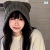 Cute Bear Ear Wool Hat Winter Beanies Warm Lace-up Ear Protection Knitted Bomber Cap Bonnets Knitting Korea Women Warm