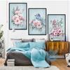 Розовые цветы Постер Принт Настенная картина Современное украшение Синие птицы Настенное искусство Картины Холст Принт Живопись для гостиной Домашний декор