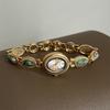 Винтажные женские часы с цветными драгоценными камнями, овальные элегантные кварцевые часы, подарок, роскошные часы-браслет